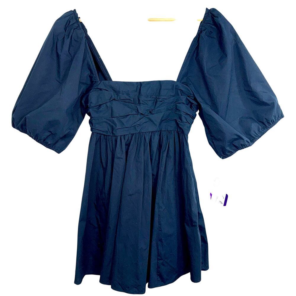 Abercrombie & Fitch Black Smocked Square Neck Puff Sleeve Mini Dress Womens XS P